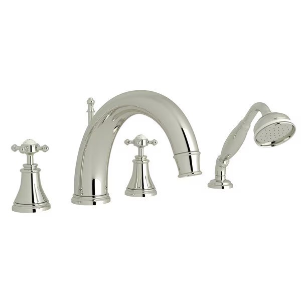 Georgian Era 4-Hole Deck Mount Tub Filler With C-Spout, Perrin & Rowe, Mfr#: U.3649X-PN